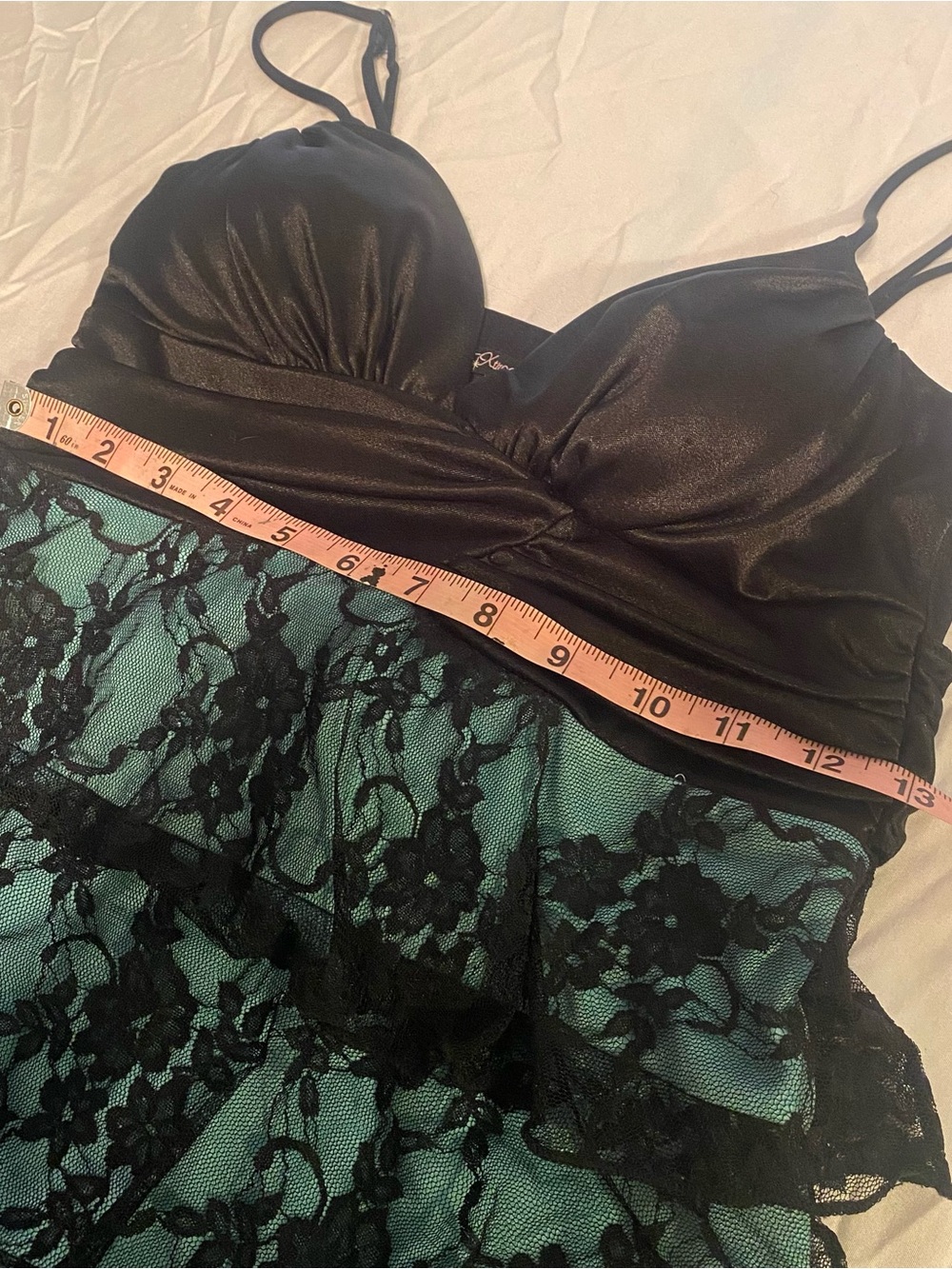 Vintage Y2K Xtraordinary Tiered Black Lace Teal Whimsigoth Party Mini Dress M - Picture 6 of 16